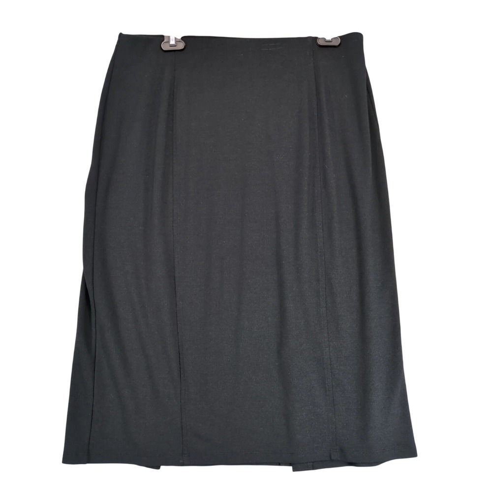 Cato Black Straight Midi Skirt Plus Size 14/16W Stretch Paneled Double Back Slit